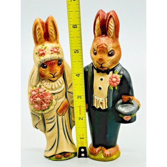 Vaillancourt Folk Art Bride and Groom Wedding Bunny Rabbits 6.5 inch 1994 #44 - Picture 8 of 8